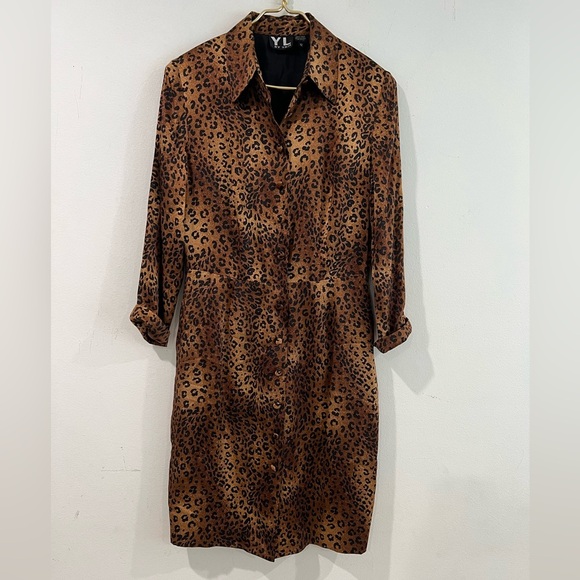 Y L BY YAIR VTG long sleeve dress 100% SILK  line of  leopard print Sz 12 - Picture 1 of 6